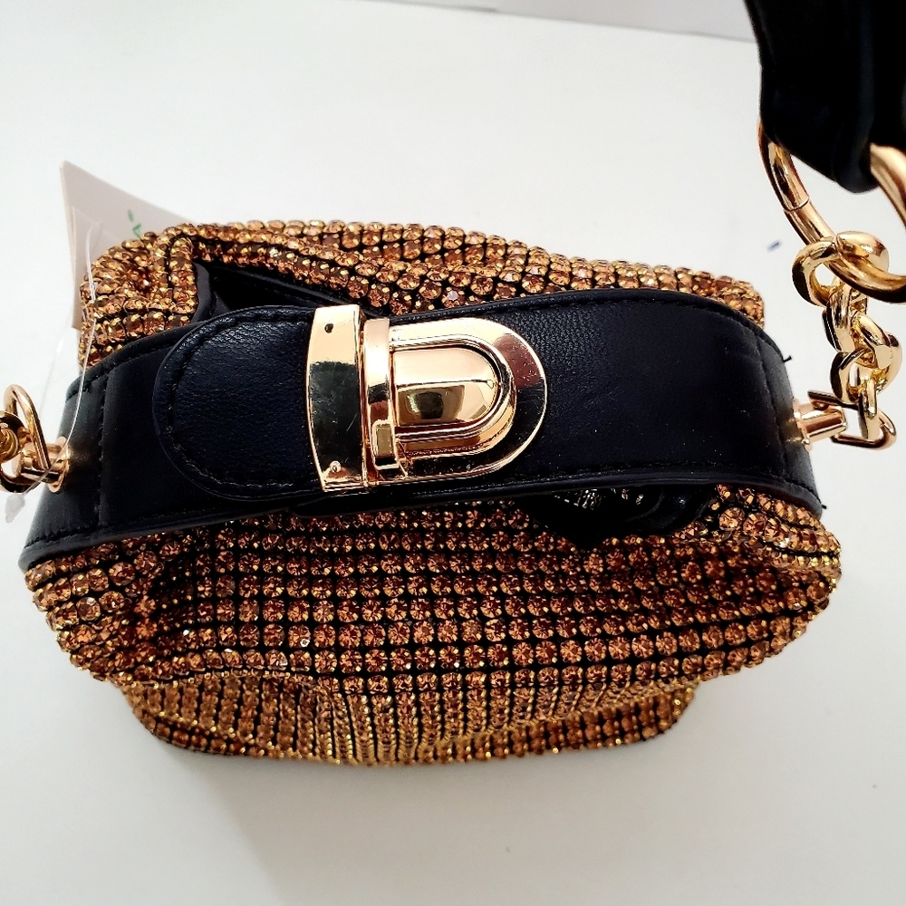 Caleesa Gold Rhinestones Bling Crossbody Bag - Picture 7 of 11